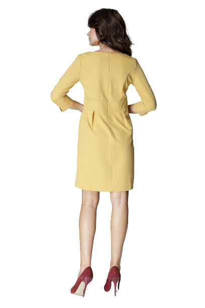 Sukienka Mini - Rękaw 3/4 Dekolt V - żółta